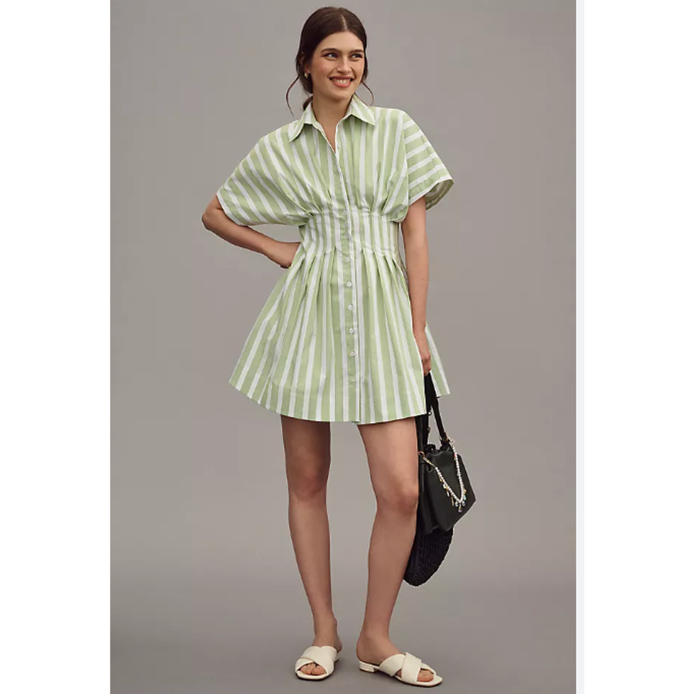 Anthropologie Tobie Button-Front Pleated Shirt Dress Mini Edition Small